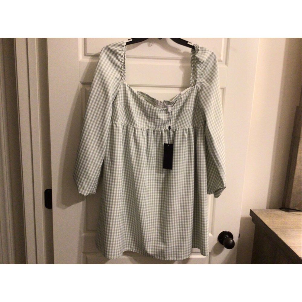 Gianni Bini Kennedy Gingham Long sleeve Sweetheart Neck‎ Babydoll Dress Size 12